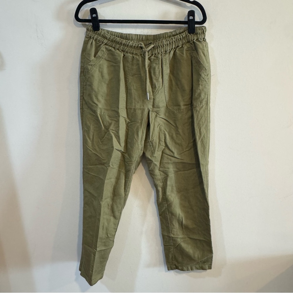 Quince Organic Cotton Linen Twill Straight Leg Pant Army Green